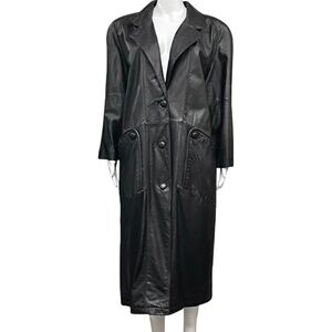 Brandon Thomas Vintage 80s Oversized Black Leather Trench Coat Size M